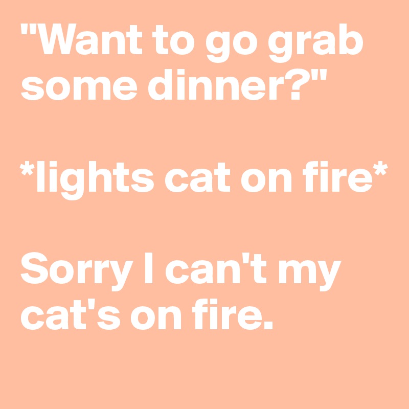 "Want to go grab some dinner?"

*lights cat on fire* 

Sorry I can't my cat's on fire.