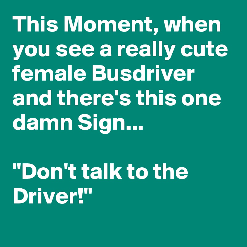 This Moment, when you see a really cute female Busdriver and there's this one damn Sign...

"Don't talk to the Driver!"