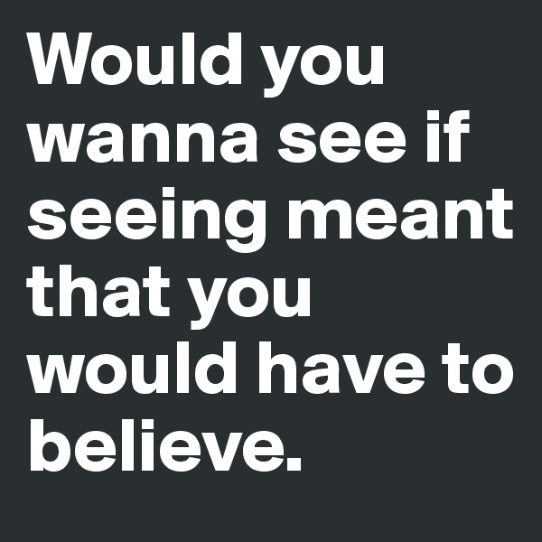 Would you wanna see if seeing meant that you would have to believe.