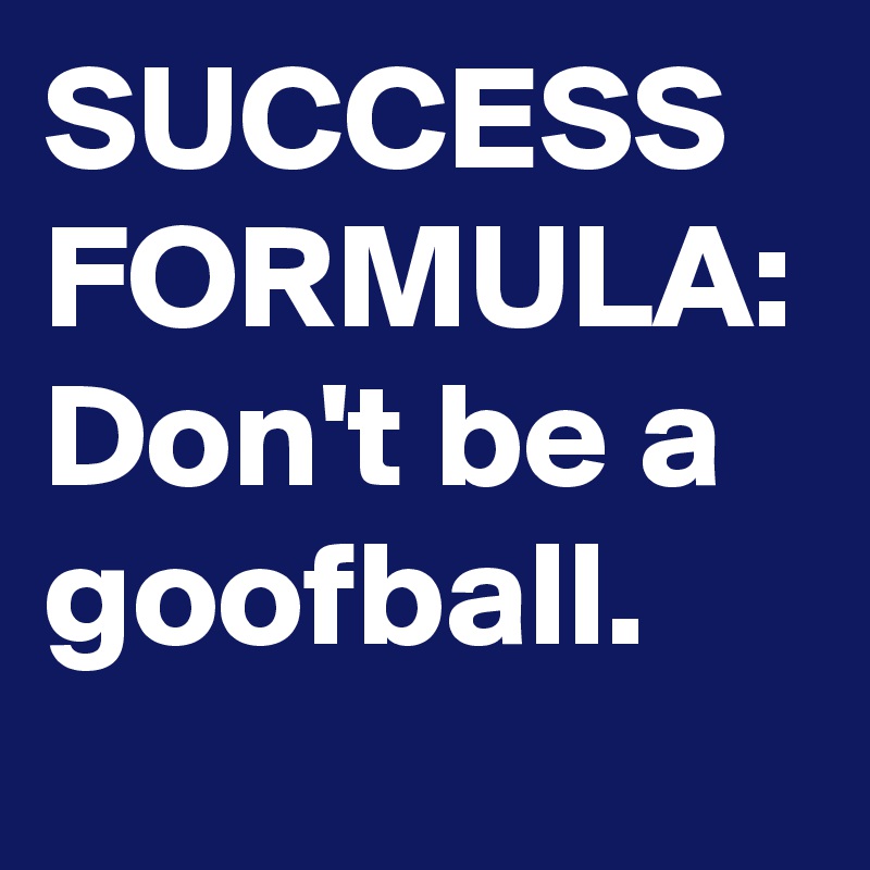 SUCCESS FORMULA: Don't be a goofball.
