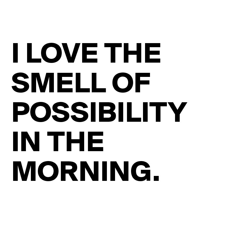 
I LOVE THE SMELL OF POSSIBILITY IN THE MORNING.
