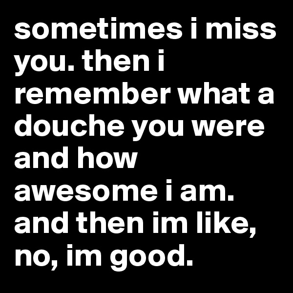 sometimes i miss you. then i remember what a douche you were and how awesome i am. and then im like, no, im good.