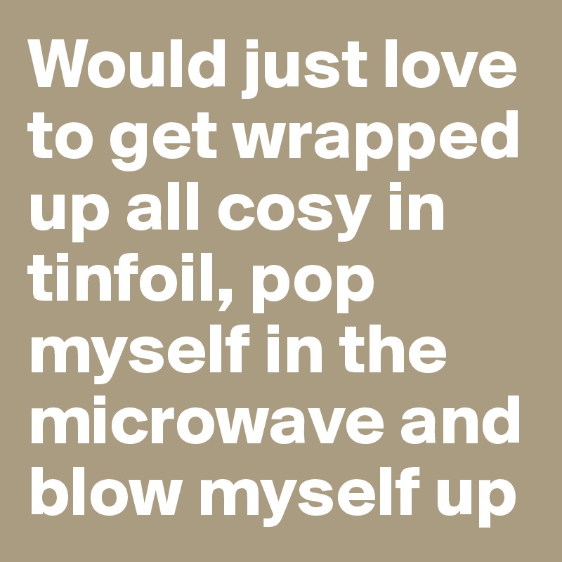 Would just love to get wrapped up all cosy in tinfoil, pop myself in the microwave and blow myself up 