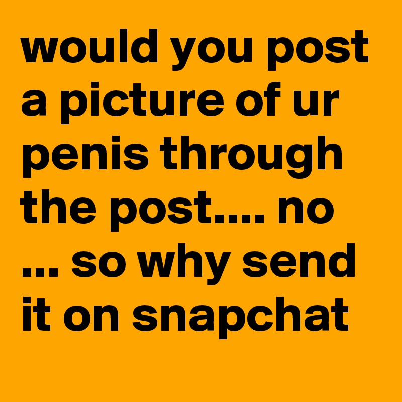 would you post a picture of ur penis through the post.... no ... so why send it on snapchat