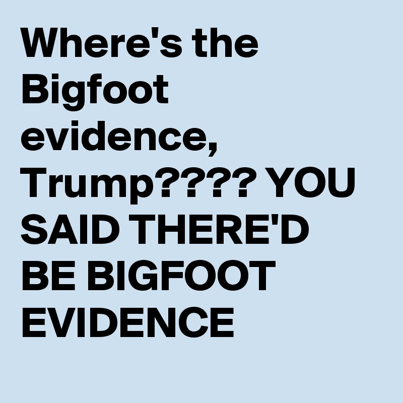 Where's the Bigfoot evidence, Trump???? YOU SAID THERE'D BE BIGFOOT EVIDENCE