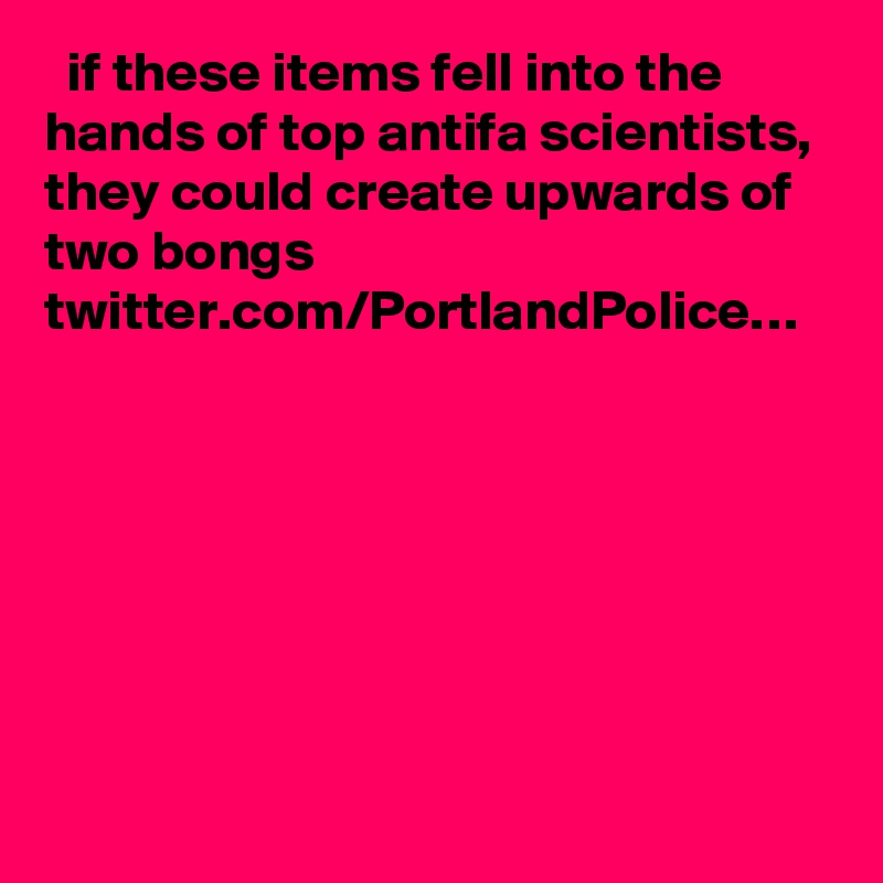   if these items fell into the hands of top antifa scientists, they could create upwards of two bongs twitter.com/PortlandPolice…
