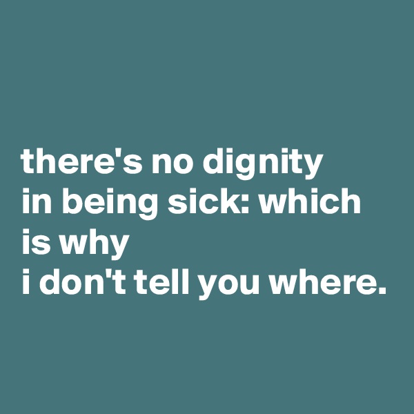 


there's no dignity
in being sick: which is why
i don't tell you where.

