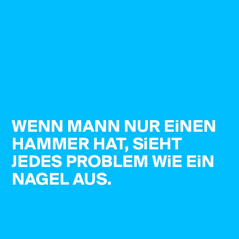 





WENN MANN NUR EiNEN HAMMER HAT, SiEHT JEDES PROBLEM WiE EiN NAGEL AUS.

