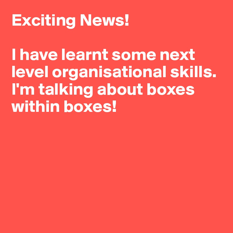 Exciting News! 

I have learnt some next level organisational skills. I'm talking about boxes within boxes! 





