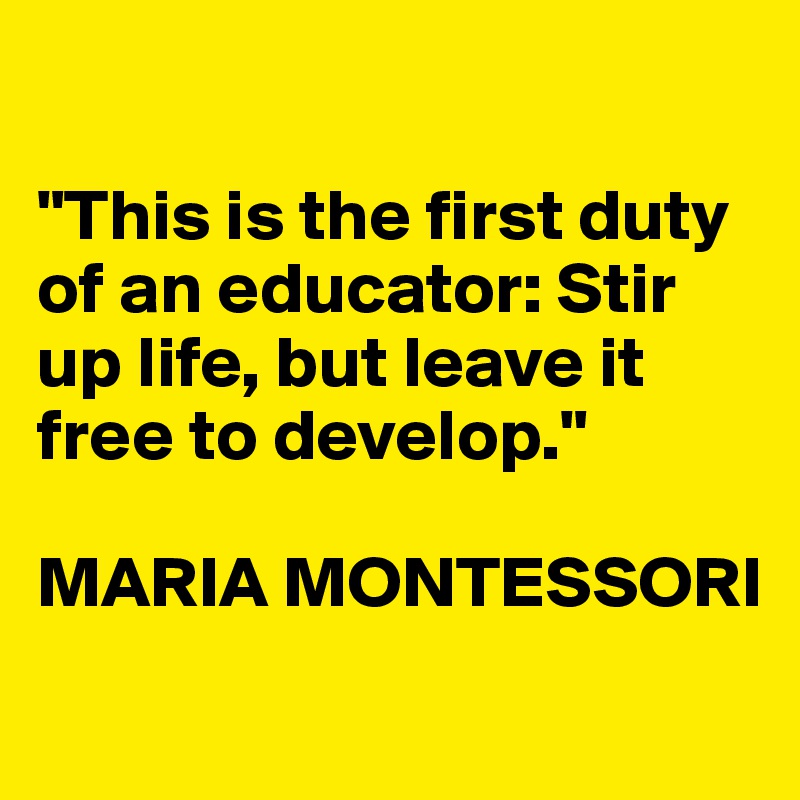 

"This is the first duty of an educator: Stir up life, but leave it free to develop."

MARIA MONTESSORI
