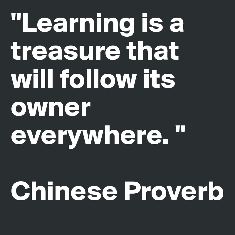 "Learning is a treasure that will follow its owner everywhere. "

Chinese Proverb