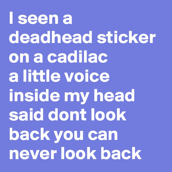 I seen a deadhead sticker on a cadilac
a little voice inside my head said dont look back you can never look back