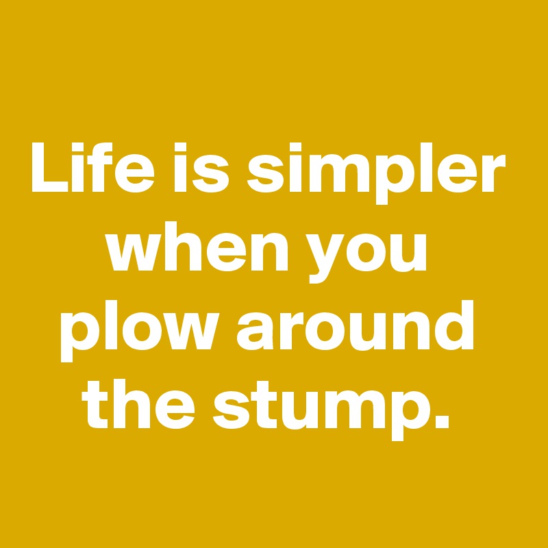 
Life is simpler when you plow around the stump.
