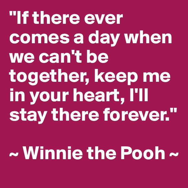 "If there ever comes a day when we can't be together, keep me in your heart, I'll stay there forever."

~ Winnie the Pooh ~