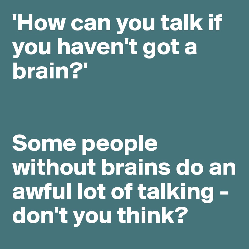 'How can you talk if you haven't got a brain?'


Some people without brains do an awful lot of talking - don't you think?