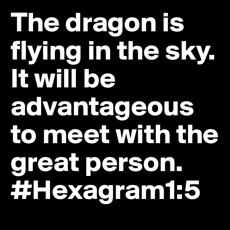 The dragon is flying in the sky. It will be advantageous to meet with the great person.
#Hexagram1:5