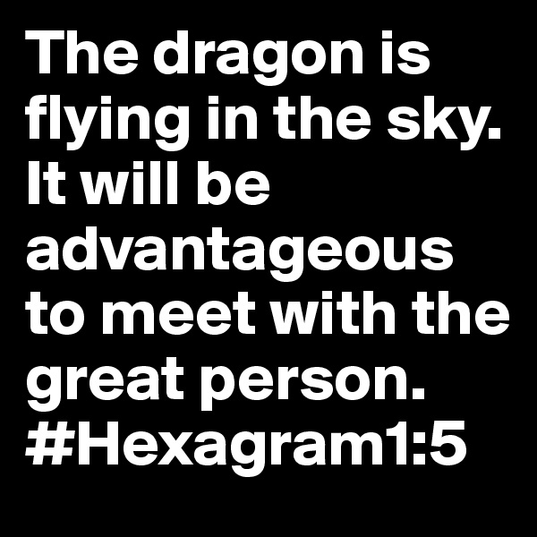 The dragon is flying in the sky. It will be advantageous to meet with the great person.
#Hexagram1:5