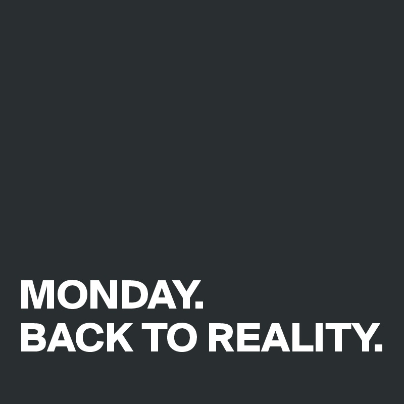 





MONDAY.
BACK TO REALITY.