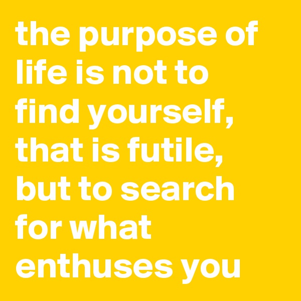 the purpose of life is not to find yourself, that is futile, but to search for what enthuses you