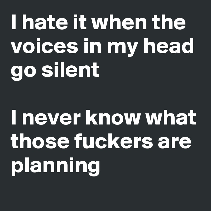 I hate it when the voices in my head go silent

I never know what those fuckers are planning