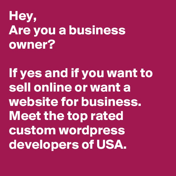 Hey, 
Are you a business owner?

If yes and if you want to sell online or want a website for business.
Meet the top rated custom wordpress developers of USA.
