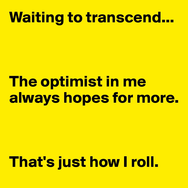 Waiting to transcend...



The optimist in me always hopes for more.



That's just how I roll.