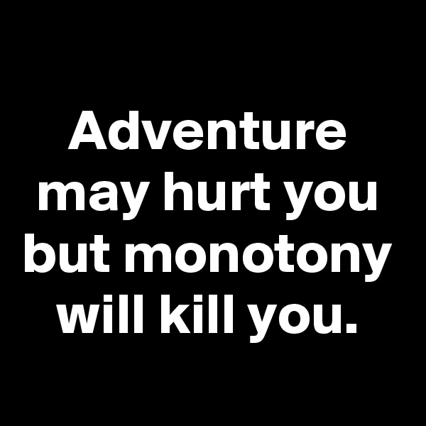 
Adventure may hurt you but monotony will kill you.
