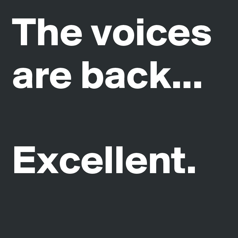 The voices are back... 

Excellent. 
 