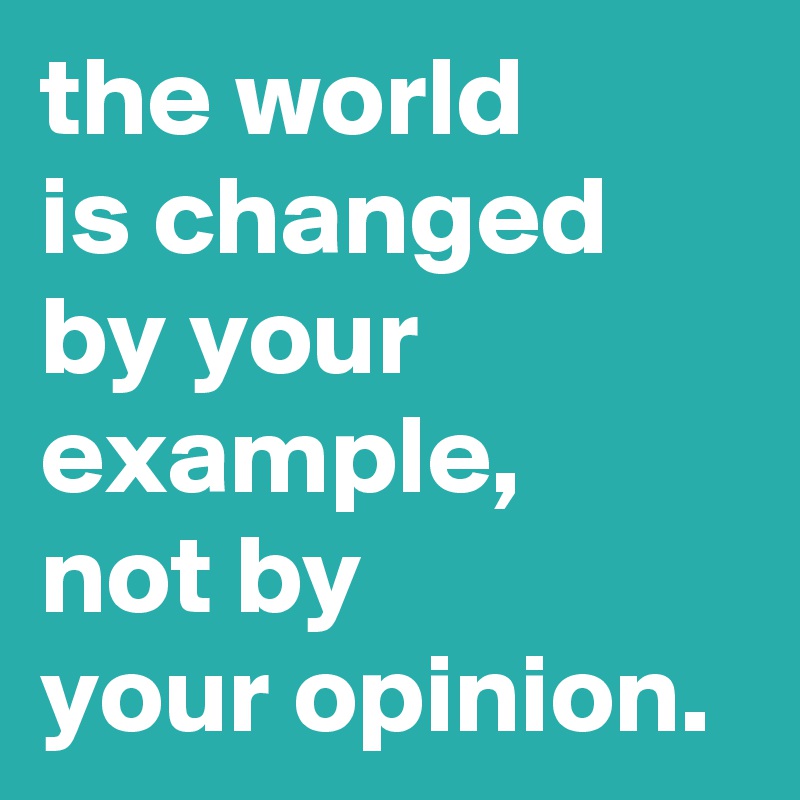 the world 
is changed 
by your example, 
not by 
your opinion.