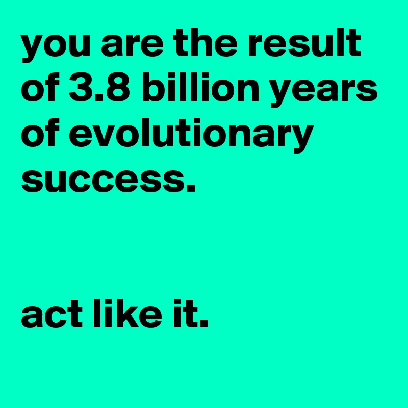 you are the result of 3.8 billion years of evolutionary success.


act like it.