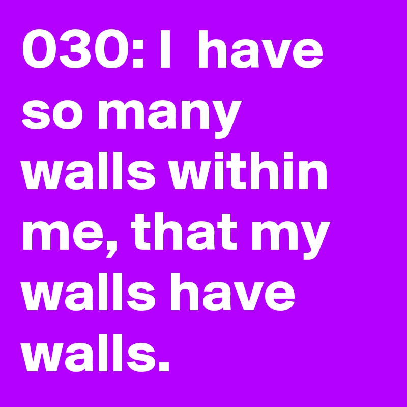 030: I  have so many walls within me, that my walls have walls. 
