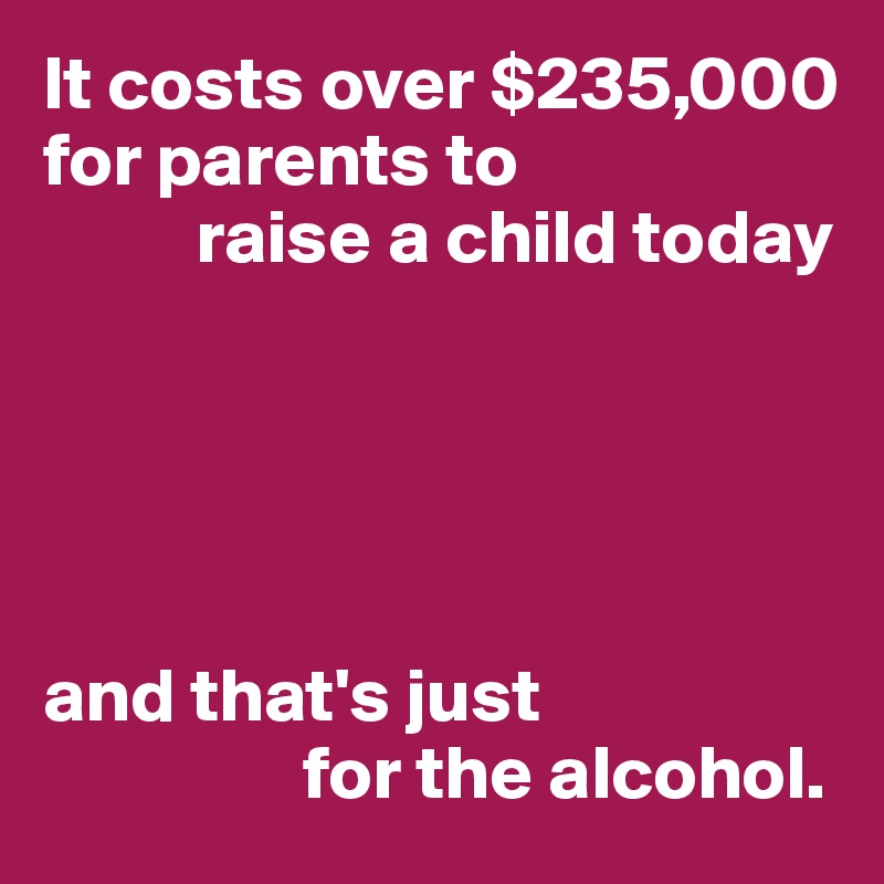 It costs over $235,000 
for parents to 
          raise a child today





and that's just 
                 for the alcohol.