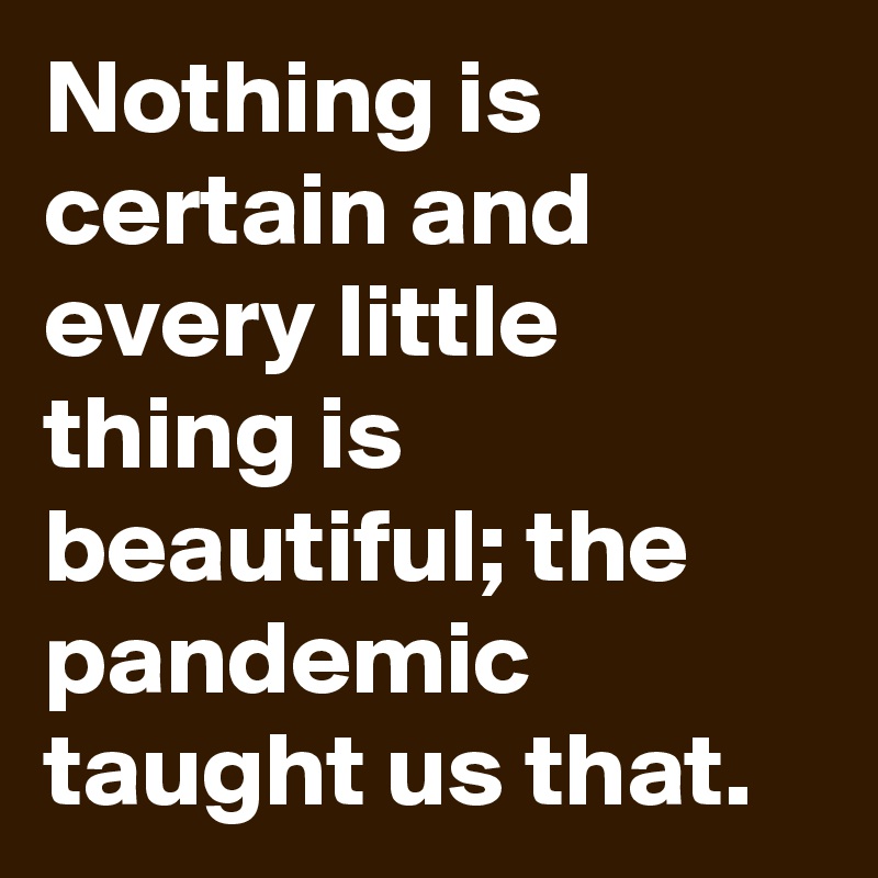 Nothing is certain and every little thing is beautiful; the pandemic taught us that.
