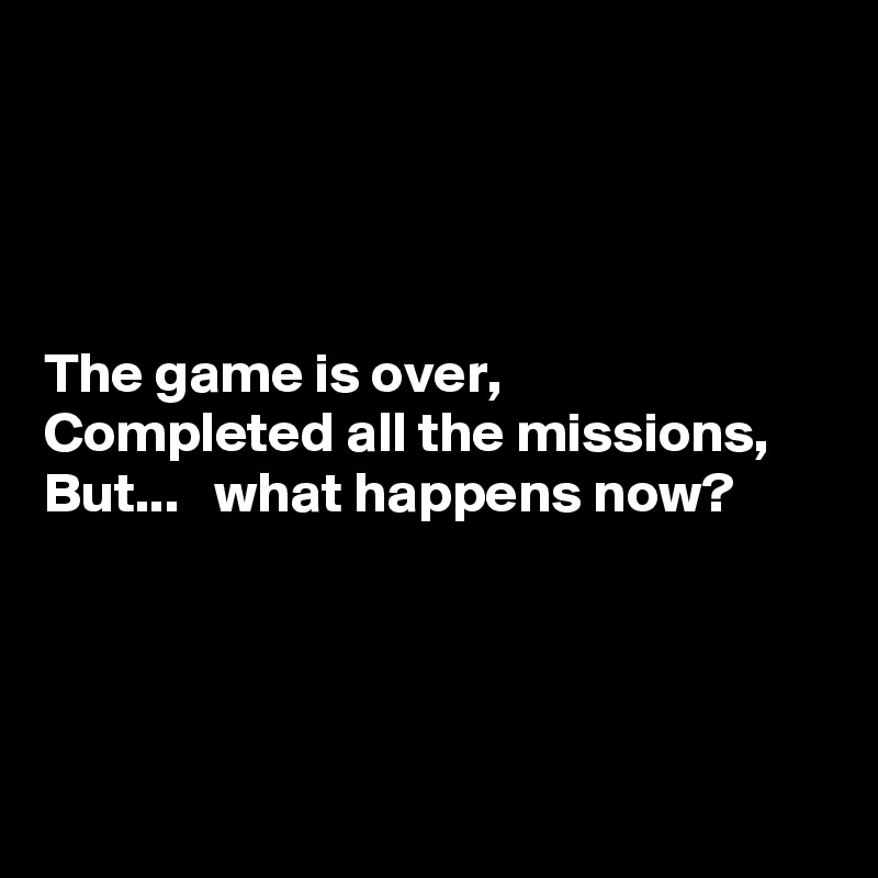




The game is over,
Completed all the missions,
But...   what happens now?




