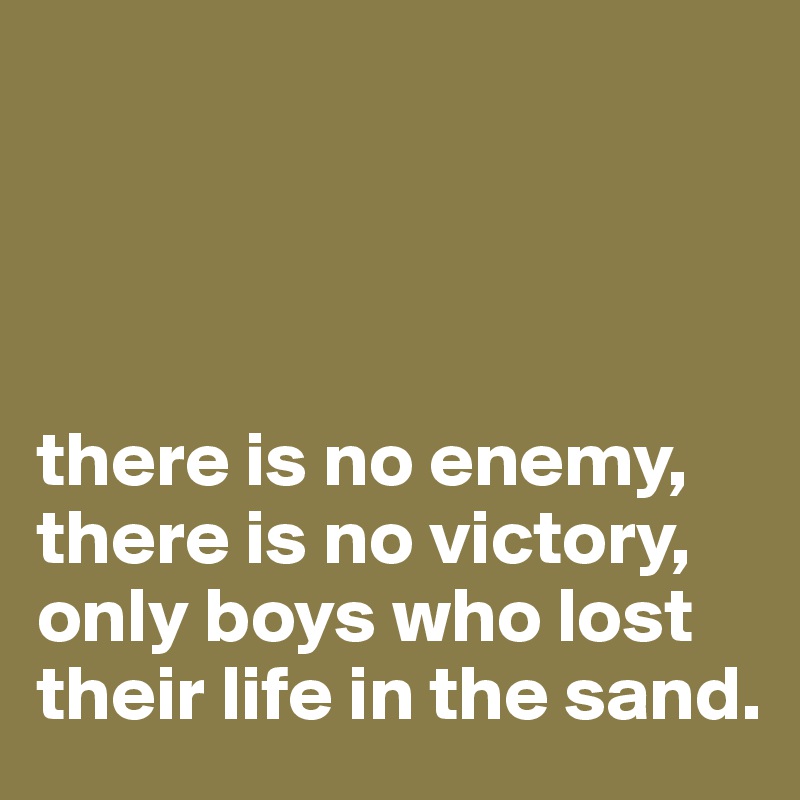 




there is no enemy, 
there is no victory, only boys who lost their life in the sand.