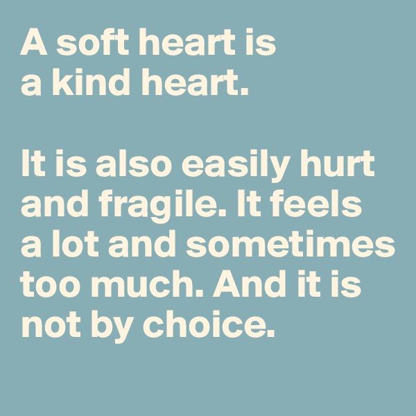 A soft heart is 
a kind heart.

It is also easily hurt and fragile. It feels 
a lot and sometimes too much. And it is 
not by choice.
