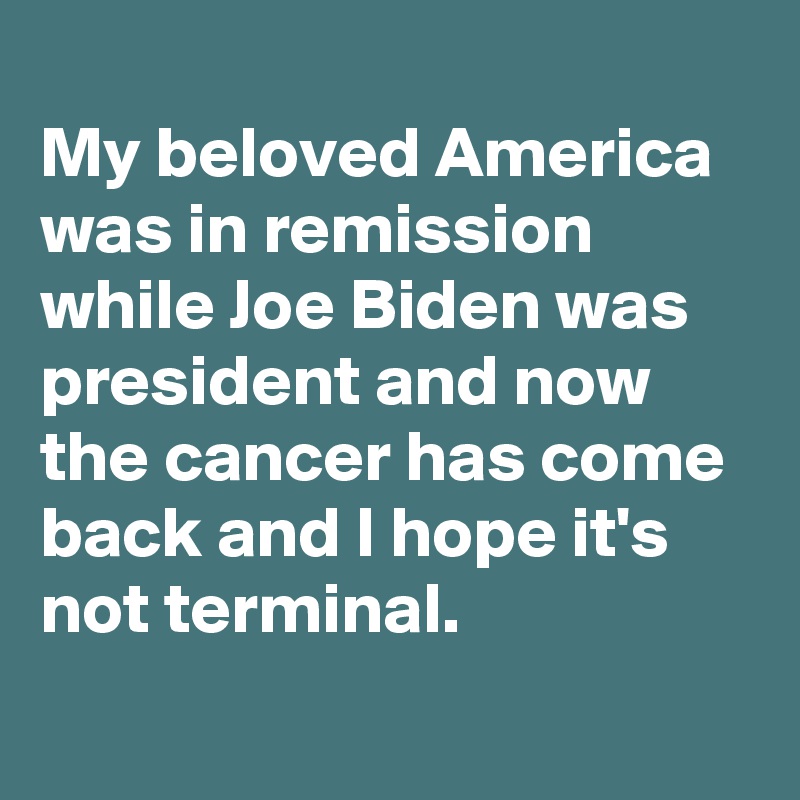 
My beloved America was in remission while Joe Biden was president and now the cancer has come back and I hope it's not terminal.
