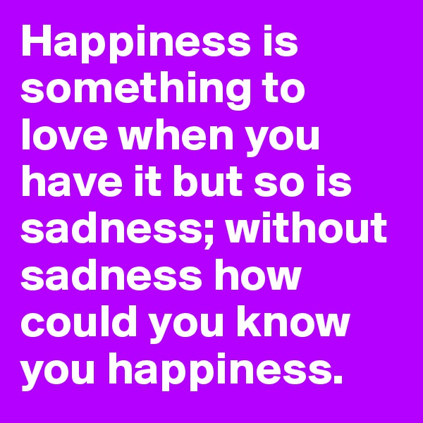 Happiness is something to love when you have it but so is sadness; without sadness how could you know you happiness. 