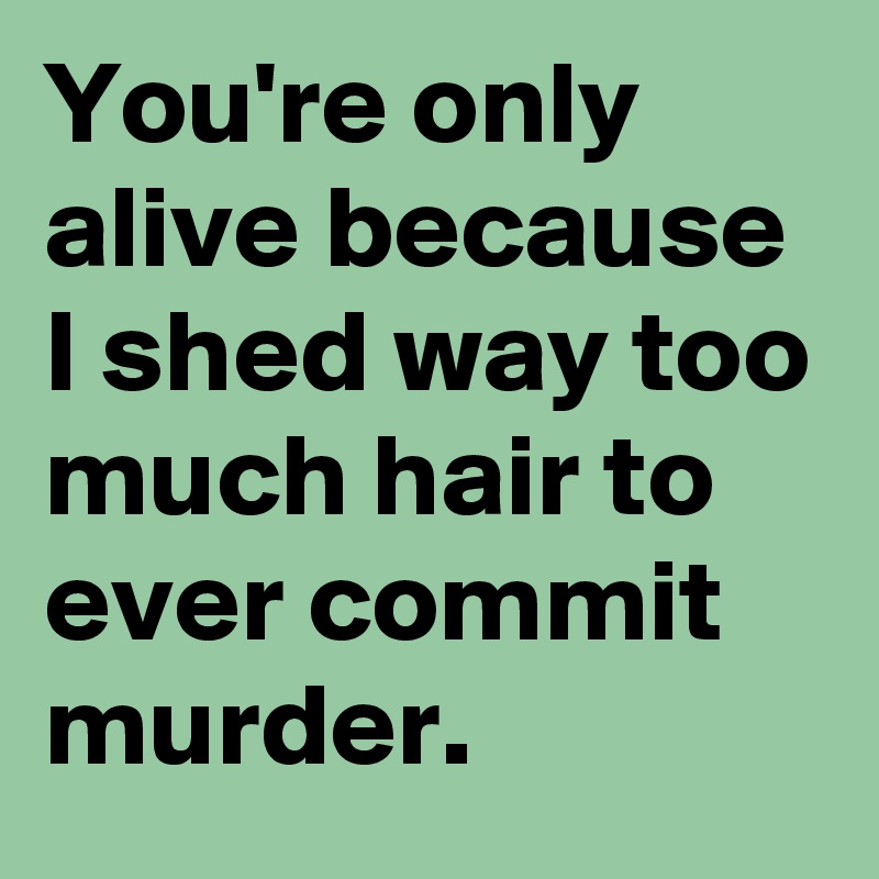 You're only alive because I shed way too much hair to ever commit murder.