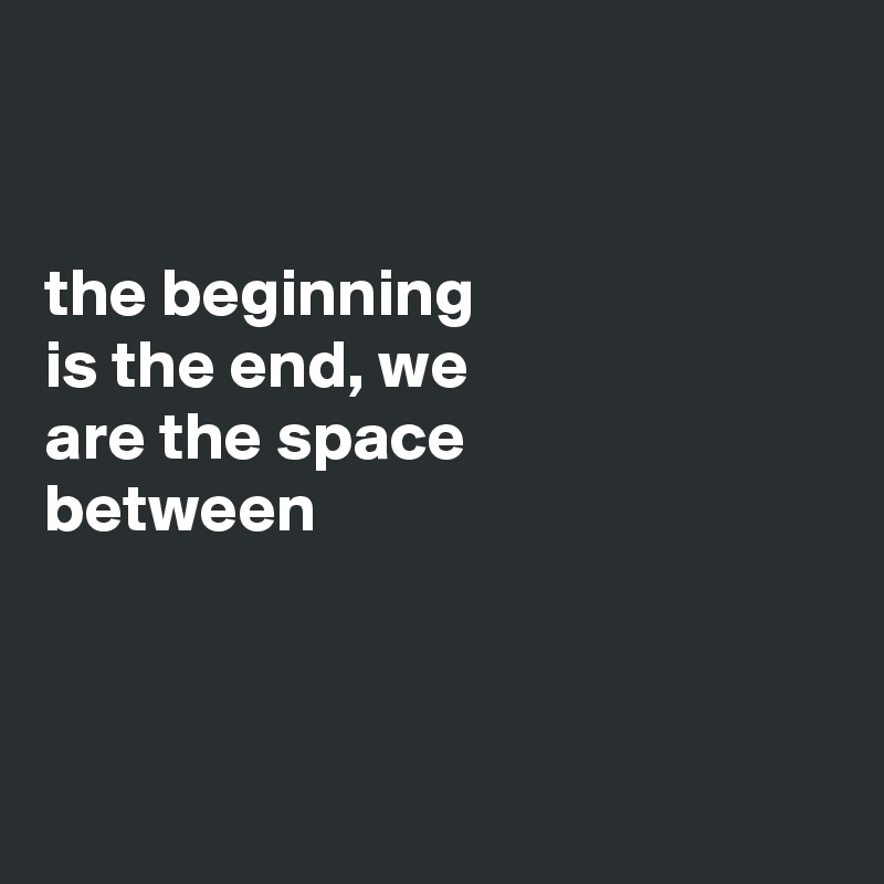 


the beginning
is the end, we
are the space
between



