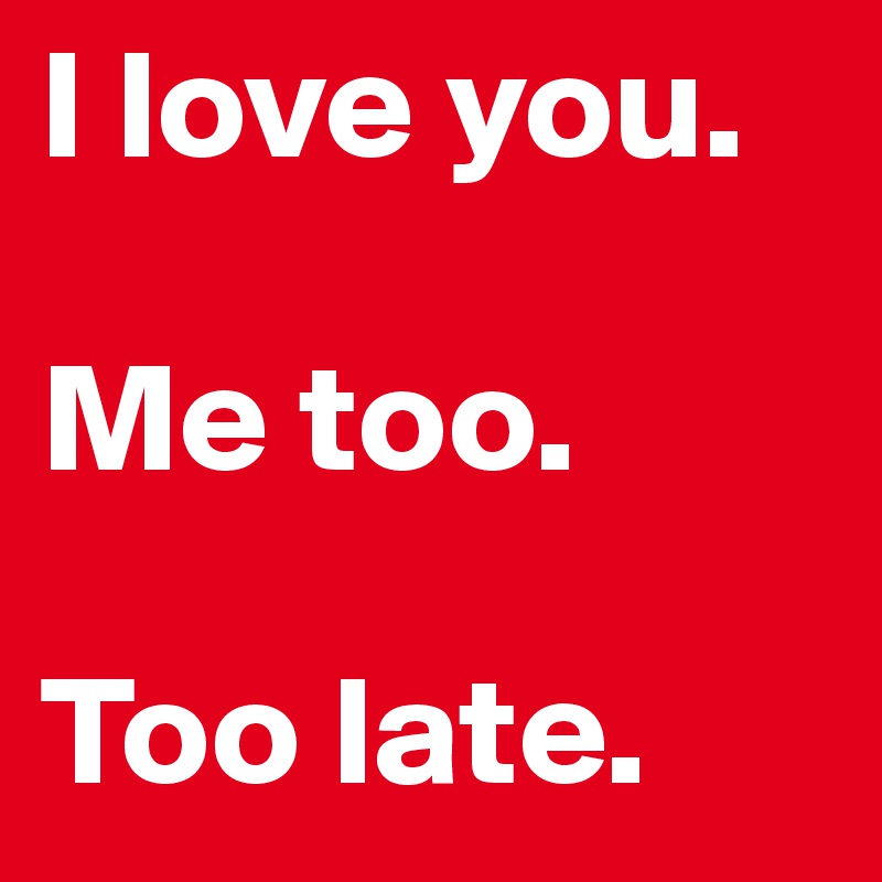 I love you.

Me too.

Too late.