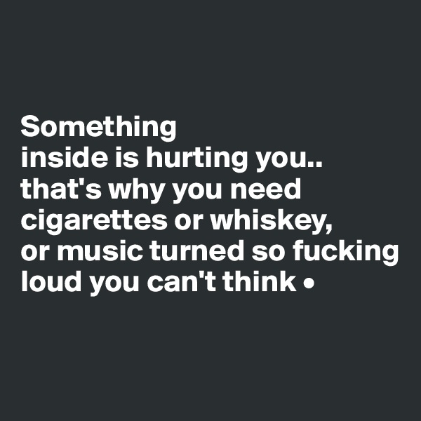 


Something
inside is hurting you..
that's why you need cigarettes or whiskey,
or music turned so fucking loud you can't think •


