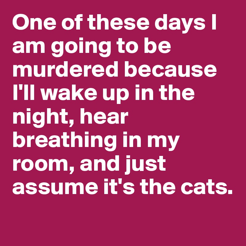 One of these days I am going to be murdered because I'll wake up in the night, hear breathing in my room, and just assume it's the cats.
