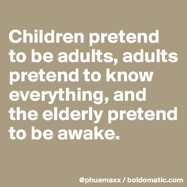 
Children pretend to be adults, adults pretend to know everything, and the elderly pretend to be awake.
