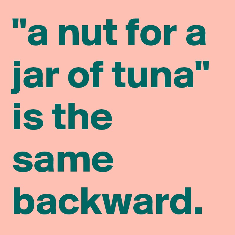 "a nut for a jar of tuna" is the same backward.