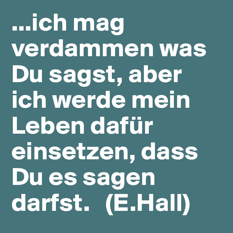 ...ich mag verdammen was Du sagst, aber ich werde mein Leben dafür einsetzen, dass Du es sagen darfst.   (E.Hall)