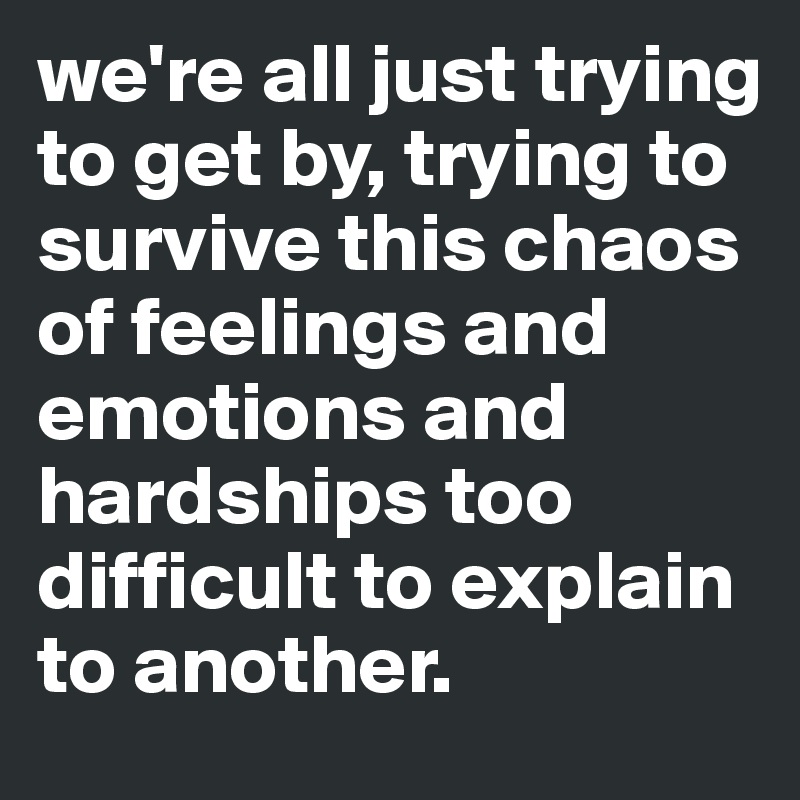 we're all just trying to get by, trying to survive this chaos of feelings and emotions and hardships too difficult to explain to another. 
