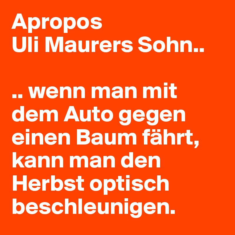 Apropos
Uli Maurers Sohn..

.. wenn man mit dem Auto gegen einen Baum fährt, 
kann man den Herbst optisch beschleunigen.