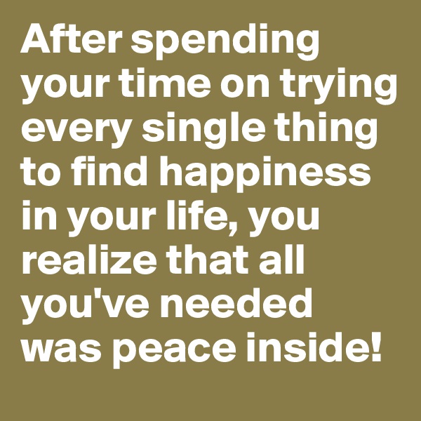 After spending your time on trying every single thing to find happiness in your life, you realize that all you've needed was peace inside!