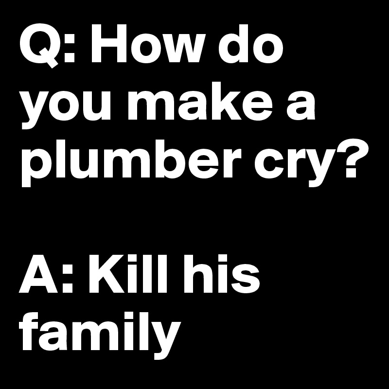 Q: How do you make a plumber cry?

A: Kill his family